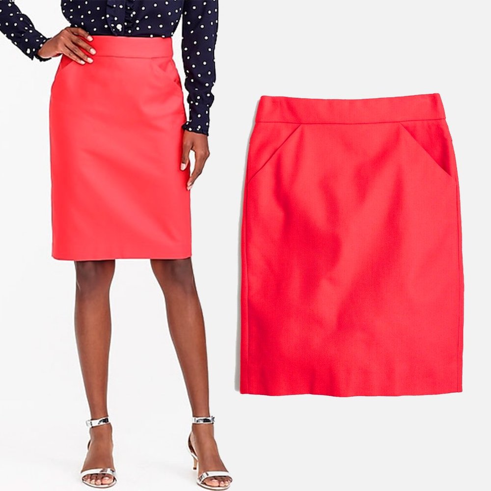EUC J. Crew Red Pencil Skirt in DoubleSerge Cotton